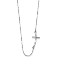 10K White Gold Large Sideways Curved Cross Necklace with Polished Finish and Rhodium Plating - 19" Cable Chain
