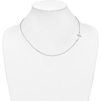 10K White Gold Large Sideways Curved Cross Necklace with Polished Finish and Rhodium Plating - 19" Cable Chain