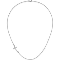 10K White Gold Large Sideways Curved Cross Necklace with Polished Finish and Rhodium Plating - 19" Cable Chain