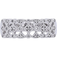10K White Gold Lattice Band with Milgrain Detailing and 0.12 Carats Diamond Accents