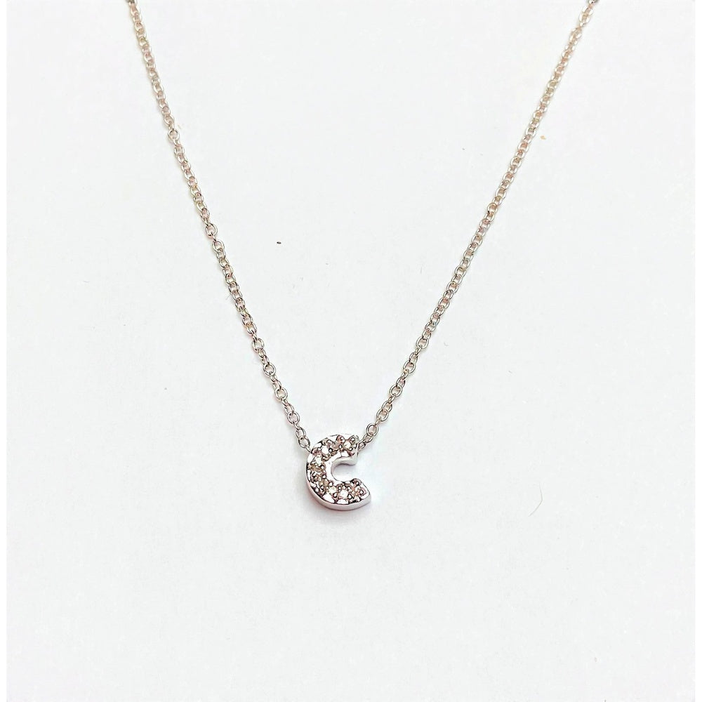 10K White Gold Letter C Initial Pendant with Prong Set Round Diamonds - 0.04 Carat Total Diamond Weight by Auriventus