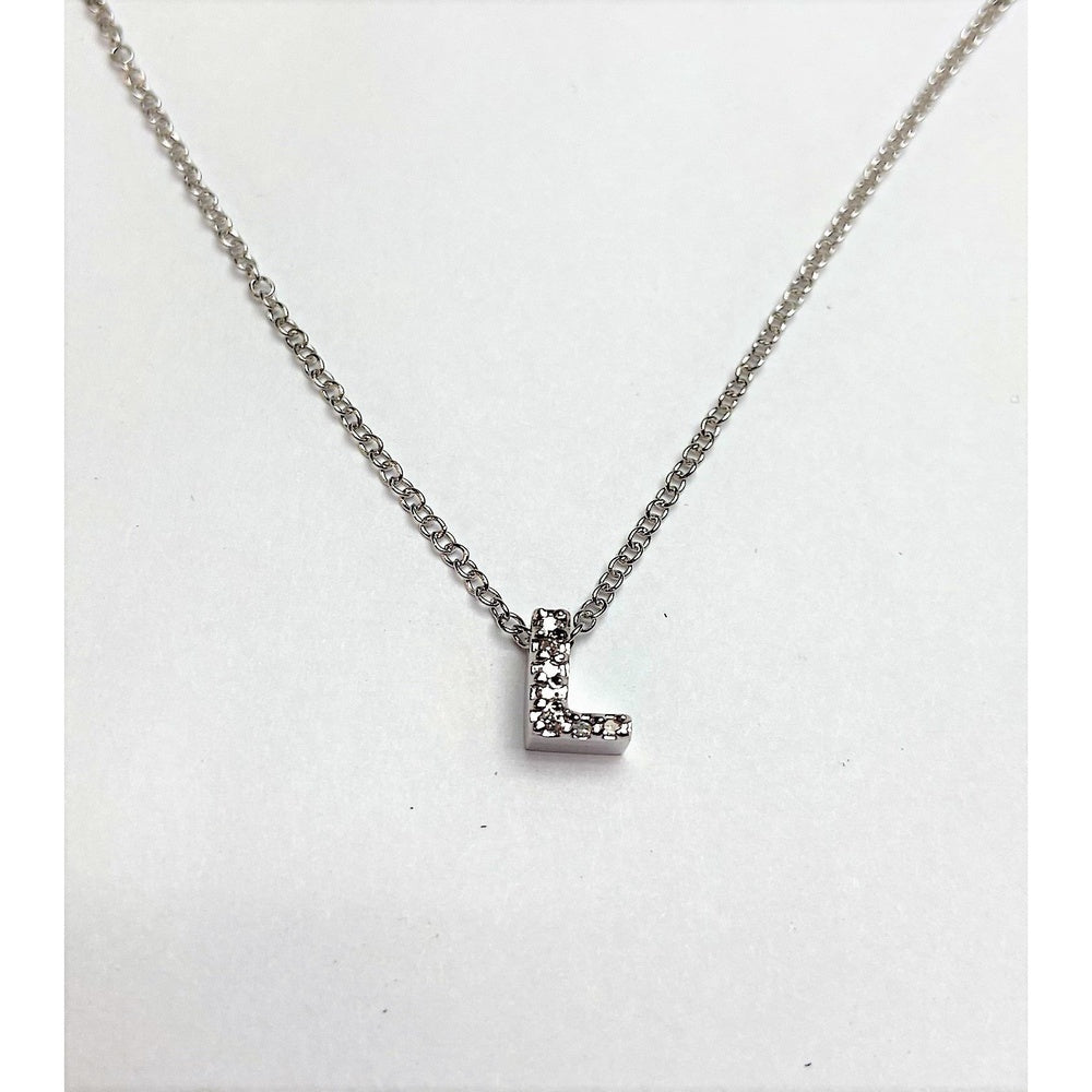 10K White Gold Letter L Initial Pendant with Round Diamonds - 0.02 Carat Total Diamond Weight by Auriventus