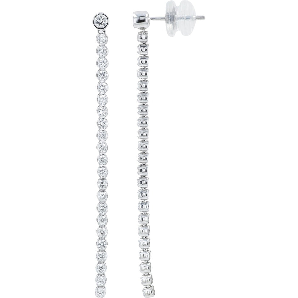 10K White Gold Linear Drop Earrings with Bezel Set and Prong Set Round Lab Grown Diamonds - 1.00 Carat Total Diamond Weight