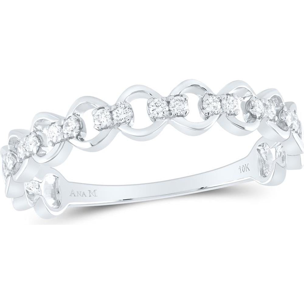 10K White Gold Link Band with Pave-Set Round Diamonds - 1/8 Carat Total Diamond Weight