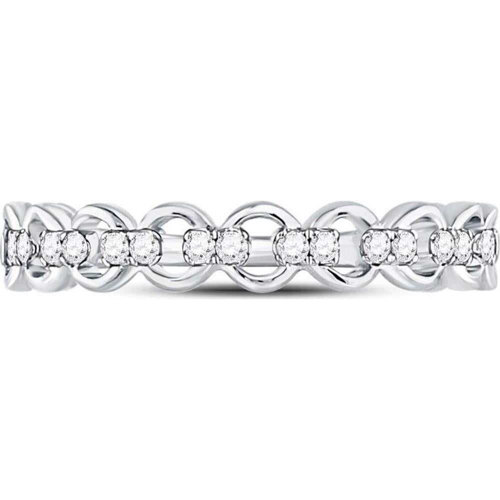 10K White Gold Link Band with Pave-Set Round Diamonds - 1/8 Carat Total Diamond Weight