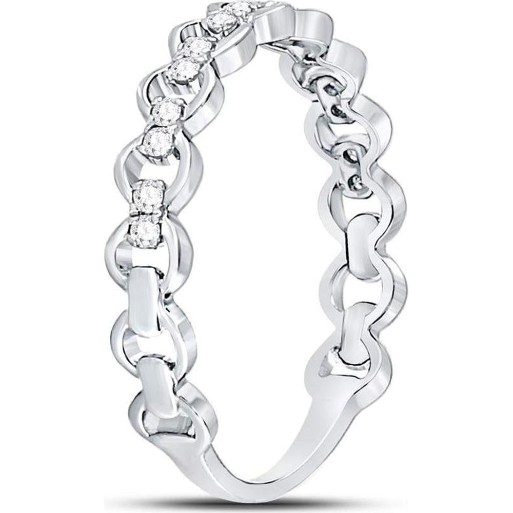 10K White Gold Link Band with Pave-Set Round Diamonds - 1/8 Carat Total Diamond Weight
