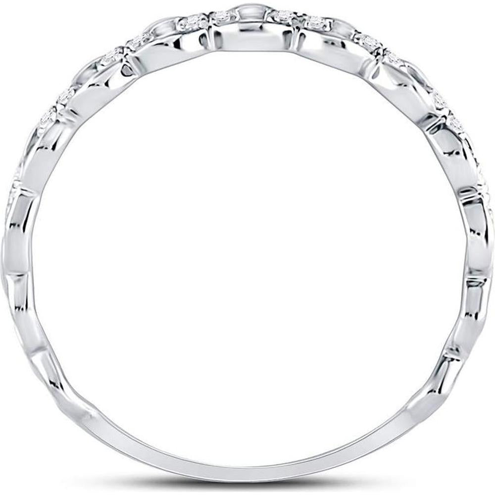 10K White Gold Link Band with Pave-Set Round Diamonds - 1/8 Carat Total Diamond Weight