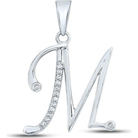 10K White Gold M Initial Pendant with Prong and Bezel Set Round Diamonds - 0.06 Carat Total Diamond Weight