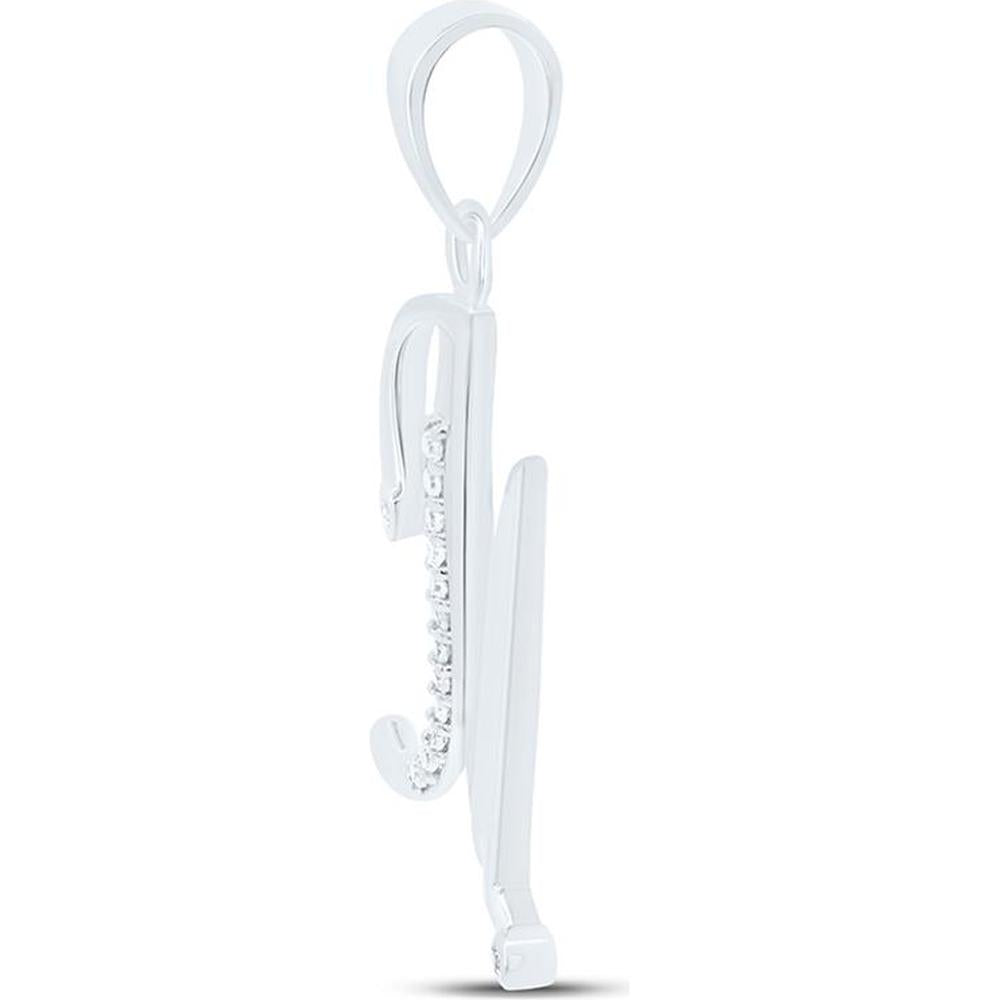 10K White Gold M Initial Pendant with Prong and Bezel Set Round Diamonds - 0.06 Carat Total Diamond Weight