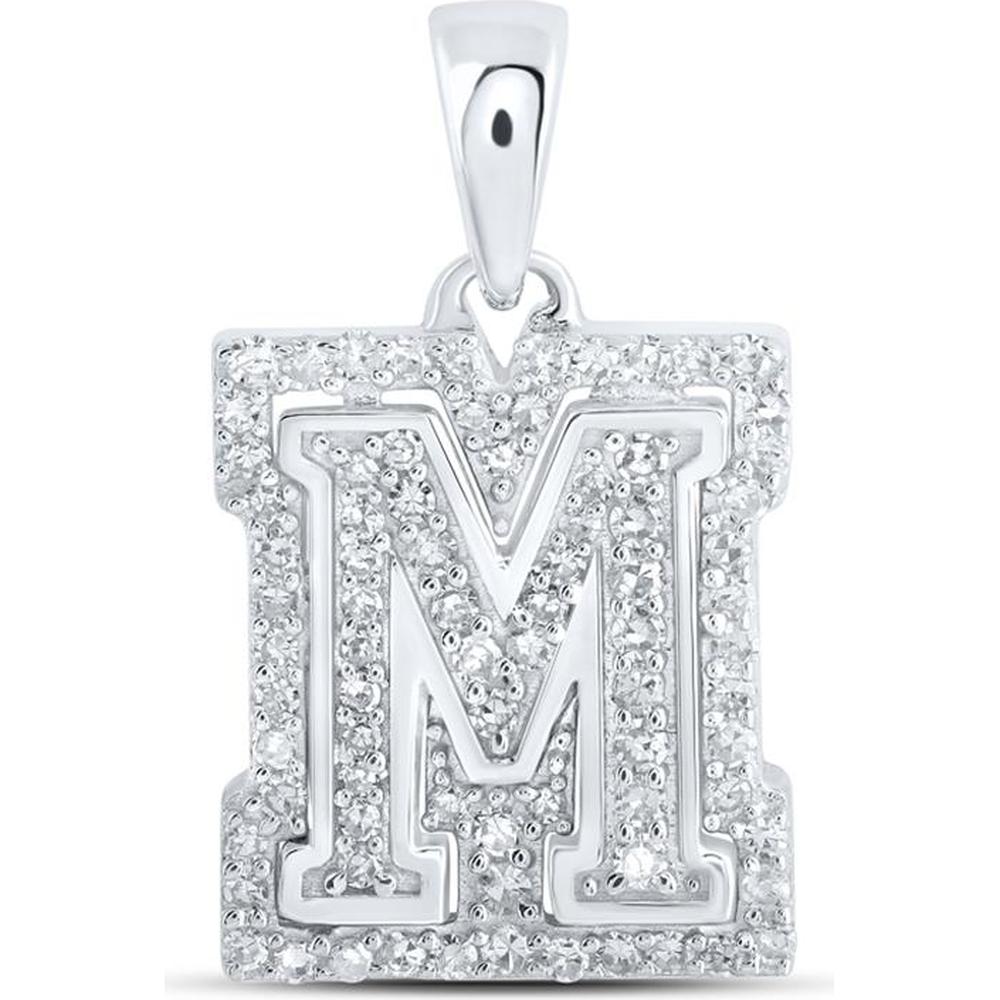 10K White Gold "M" Initial Pendant with Prong-Set Round Diamonds - 0.25 Carat Total Diamond Weight