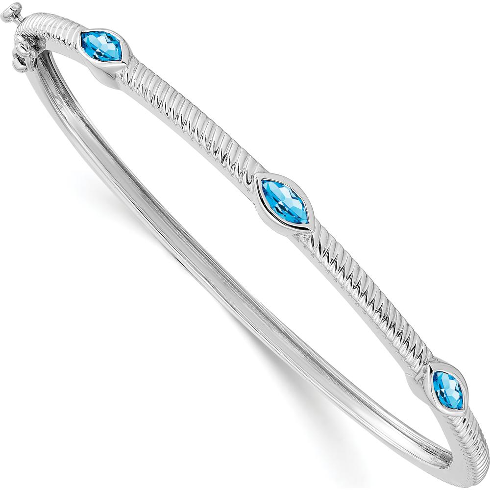 10K White Gold Marquise Blue Topaz 3 Stone Bangle - 0.90 Carats Total Blue Topaz Weight by Monteluci Fine Jewelry
