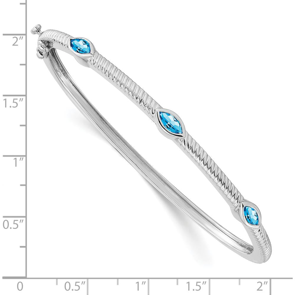 10K White Gold Marquise Blue Topaz 3 Stone Bangle - 0.90 Carats Total Blue Topaz Weight by Monteluci Fine Jewelry