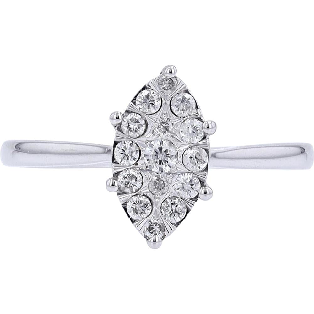 10K White Gold Marquise Cluster Diamond Engagement Ring - 1/4 Carat Total Diamond Weight