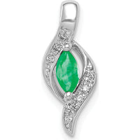 10K White Gold Marquise Emerald and Diamond Pendant - 0.17 Carat Total Diamond Weight by Lumare Gioia