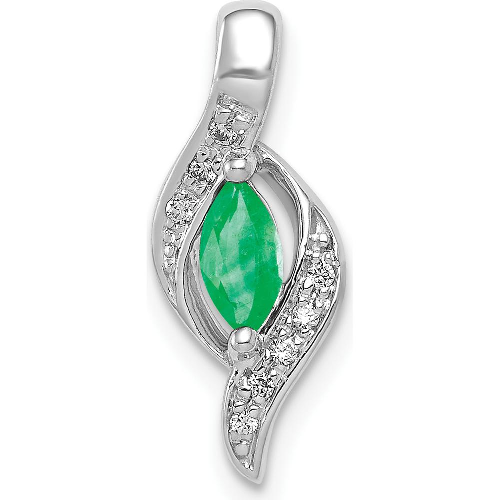 10K White Gold Marquise Emerald and Diamond Pendant - 0.17 Carat Total Diamond Weight by Lumare Gioia