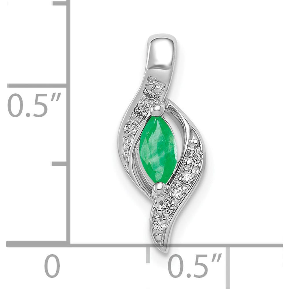 10K White Gold Marquise Emerald and Diamond Pendant - 0.17 Carat Total Diamond Weight by Lumare Gioia