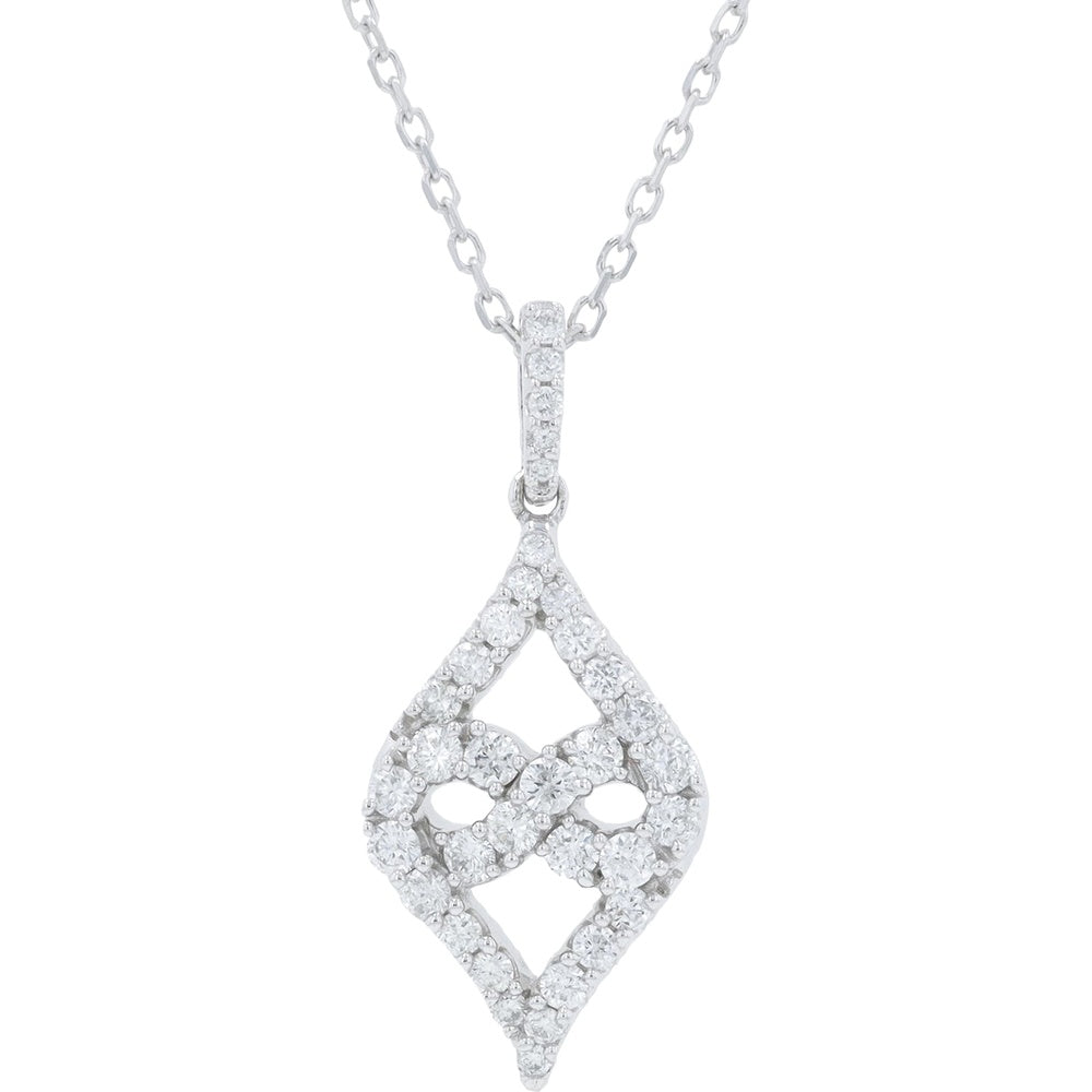 10K White Gold Marquise Openwork Pendant with Prong-Set Round Diamonds - 0.50 Carat Total Diamond Weight