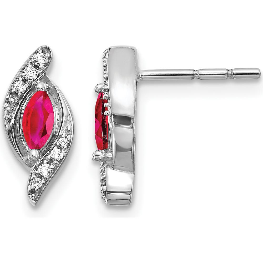 10K White Gold Marquise Ruby and Diamond Earrings - 0.18 Carat Ruby, 0.02 Carat Total Diamond Weight by Monteluci Fine Jewelry