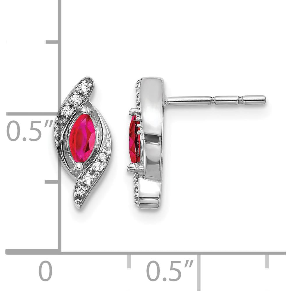 10K White Gold Marquise Ruby and Diamond Earrings - 0.18 Carat Ruby, 0.02 Carat Total Diamond Weight by Monteluci Fine Jewelry
