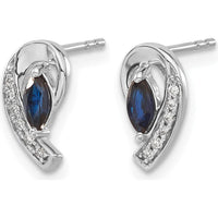 10K White Gold Marquise Sapphire and Diamond Button Earrings with Rhodium Plating - 0.16 Carat Sapphire Total Weight by Monteluci Fine Jewelry