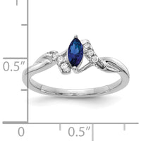 10K White Gold Marquise Sapphire and Diamond Ring with Round Diamonds - 0.34 Carat Sapphire, 0.01 Carat Diamonds by 0