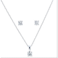 10K White Gold Matching Necklace and Stud Earring Set with 0.50 Carat Total Weight Round Lab Grown Diamonds