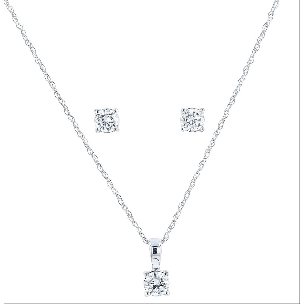 10K White Gold Matching Necklace and Stud Earring Set with 0.50 Carat Total Weight Round Lab Grown Diamonds