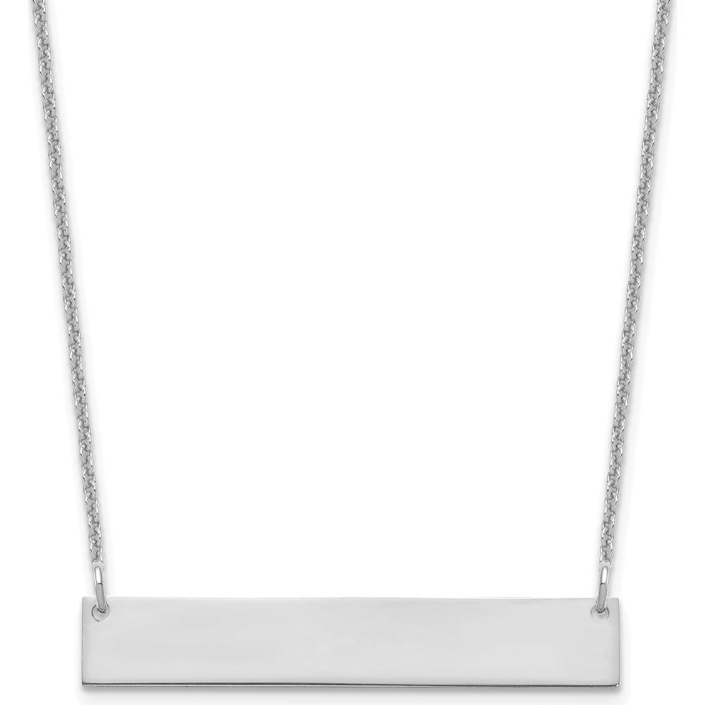 10K White Gold Medium Blank Bar Necklace - Personalized & Engravable Pendant - 18" Cable Chain