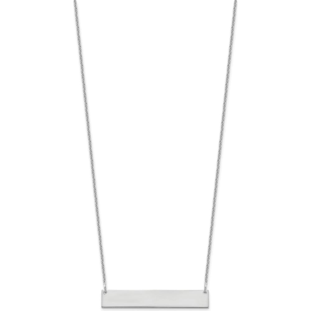 10K White Gold Medium Blank Bar Necklace - Personalized & Engravable Pendant - 18" Cable Chain