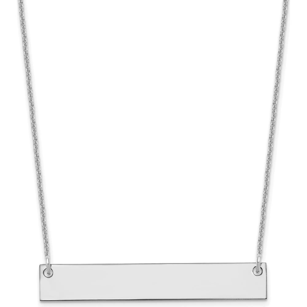 10K White Gold Medium Blank Bar Necklace - Personalized, Engravable Pendant with Rhodium Plating