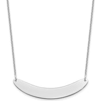 10K White Gold Medium Curved Blank Bar Necklace with Rhodium Plated Cable Chain - 18"