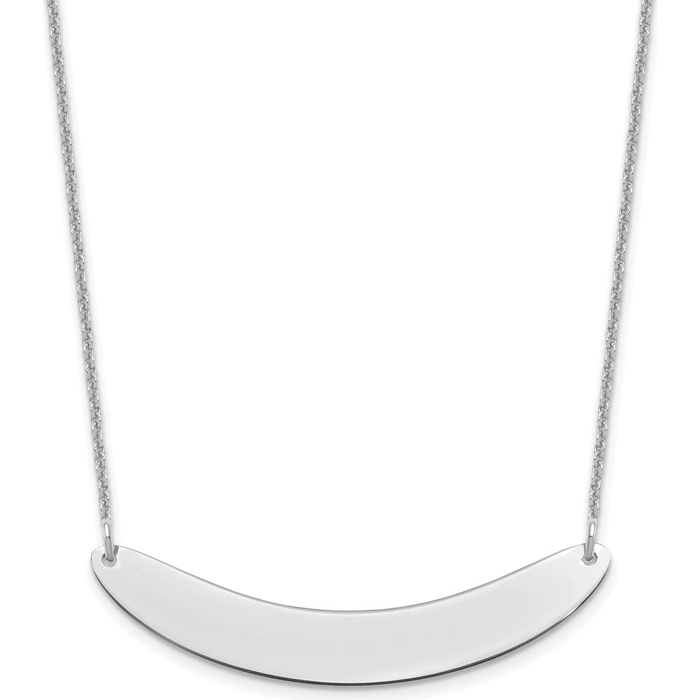10K White Gold Medium Curved Blank Bar Necklace with Rhodium Plated Cable Chain - 18"