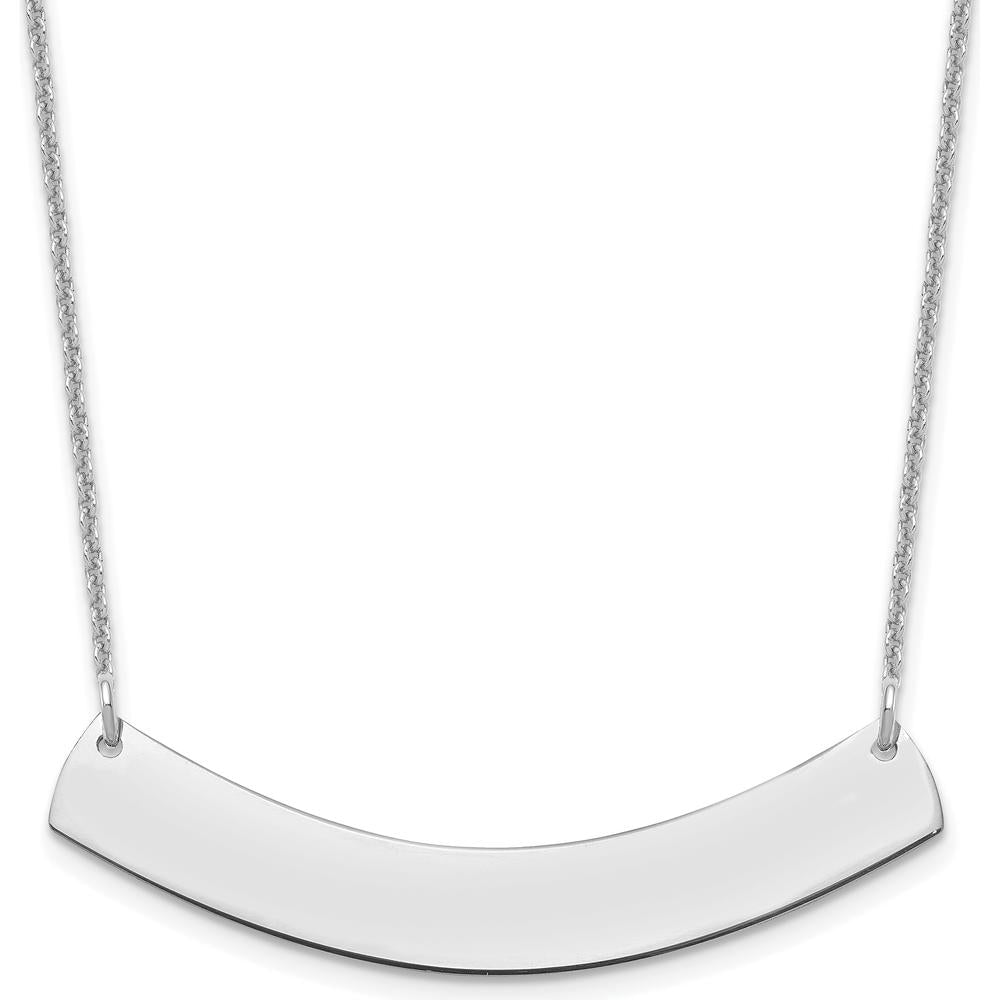 10K White Gold Medium Curved Blank Bar Necklace with Rhodium Plating - 18in Cable Chain