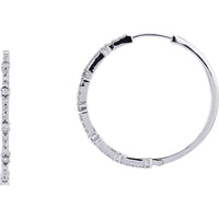 10K White Gold Medium Hoop Earrings with 0.50 Carat Prong Set Round Diamonds - 1/2 Carat Total Diamond Weight