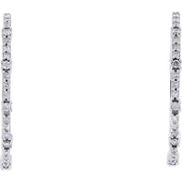 10K White Gold Medium Hoop Earrings with 0.50 Carat Prong Set Round Diamonds - 1/2 Carat Total Diamond Weight