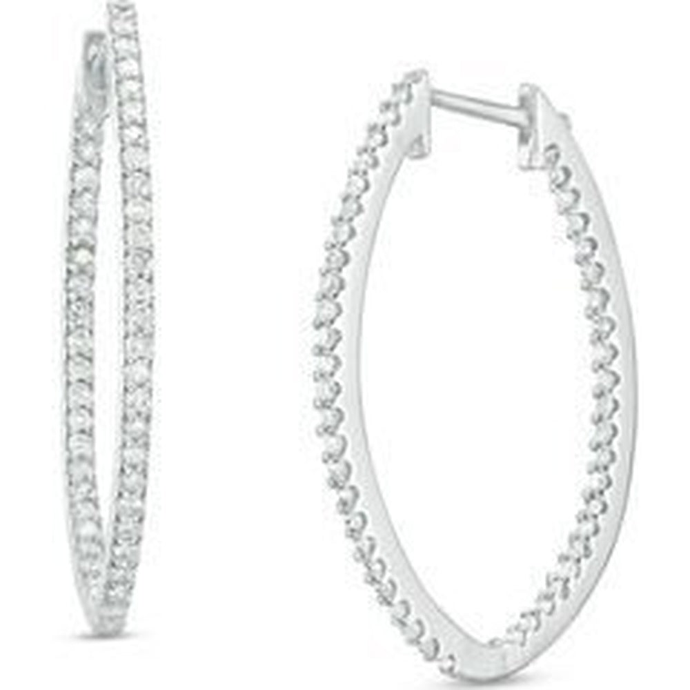 10K White Gold Medium Hoop Earrings with Pavé-Set Round Diamonds - 0.54 Carat Total Diamond Weight by Auriventus