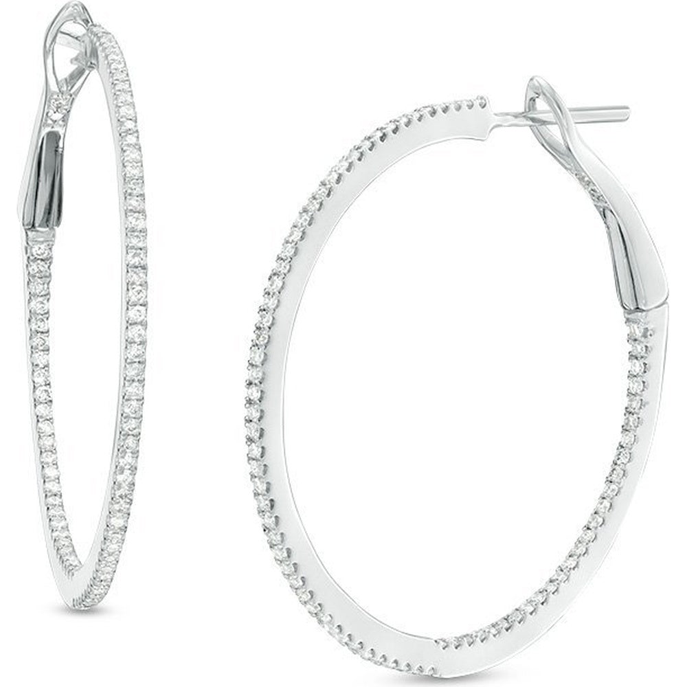 10K White Gold Medium Hoop Earrings with Prong-Set Round Diamonds - 0.55 Carat Total Diamond Weight by Auriventus