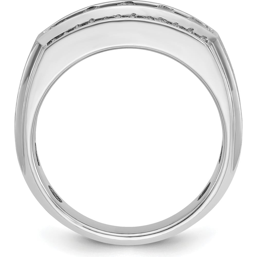 10K White Gold Men’s 3-Row Diamond Ring with Round Diamonds - 1.24 Carats Total Diamond Weight by IBGoodman