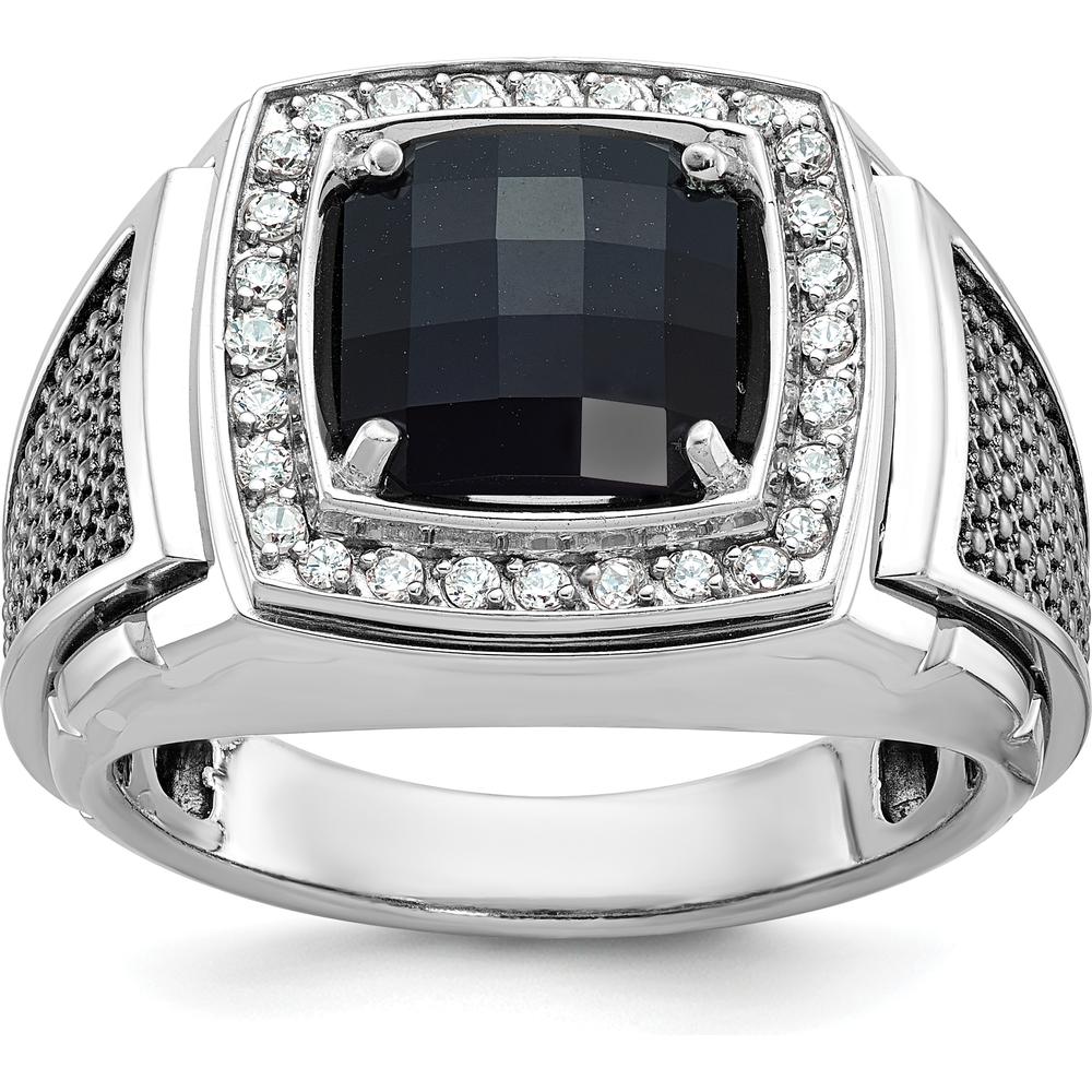 10K White Gold Men’s Black Rhodium Onyx and Diamond Ring - Complete Design by IBGoodman
