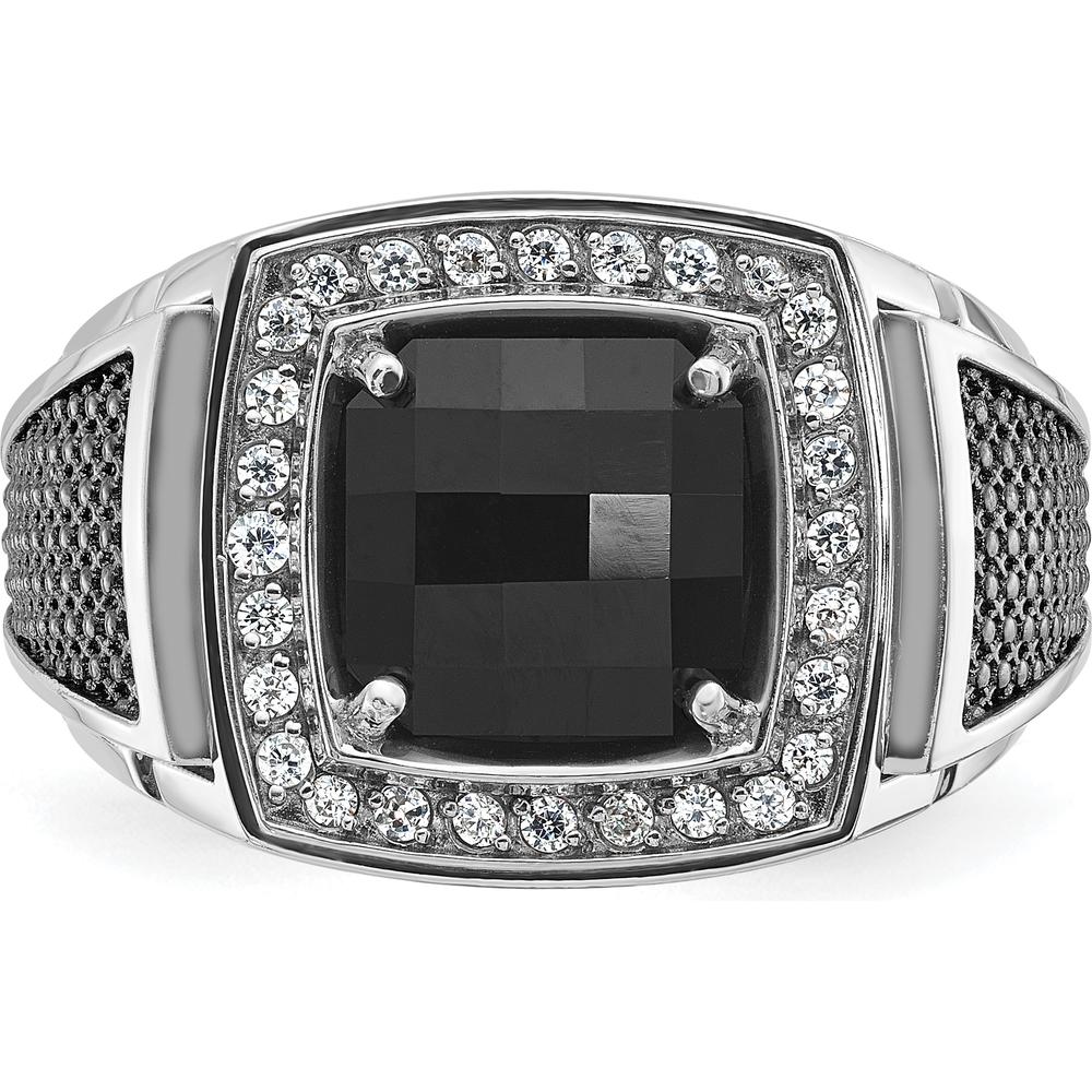 10K White Gold Men’s Black Rhodium Onyx and Diamond Ring - Complete Design by IBGoodman