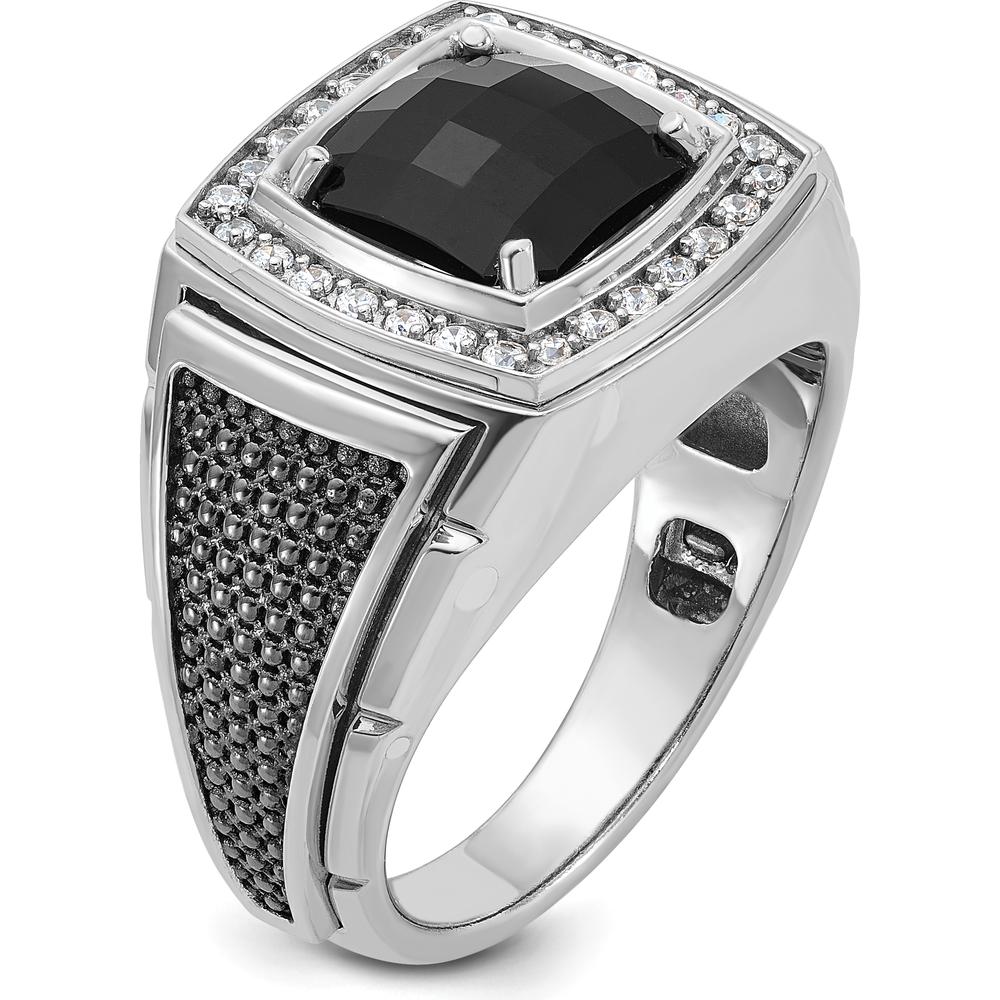 10K White Gold Men’s Black Rhodium Onyx and Diamond Ring - Complete Design by IBGoodman