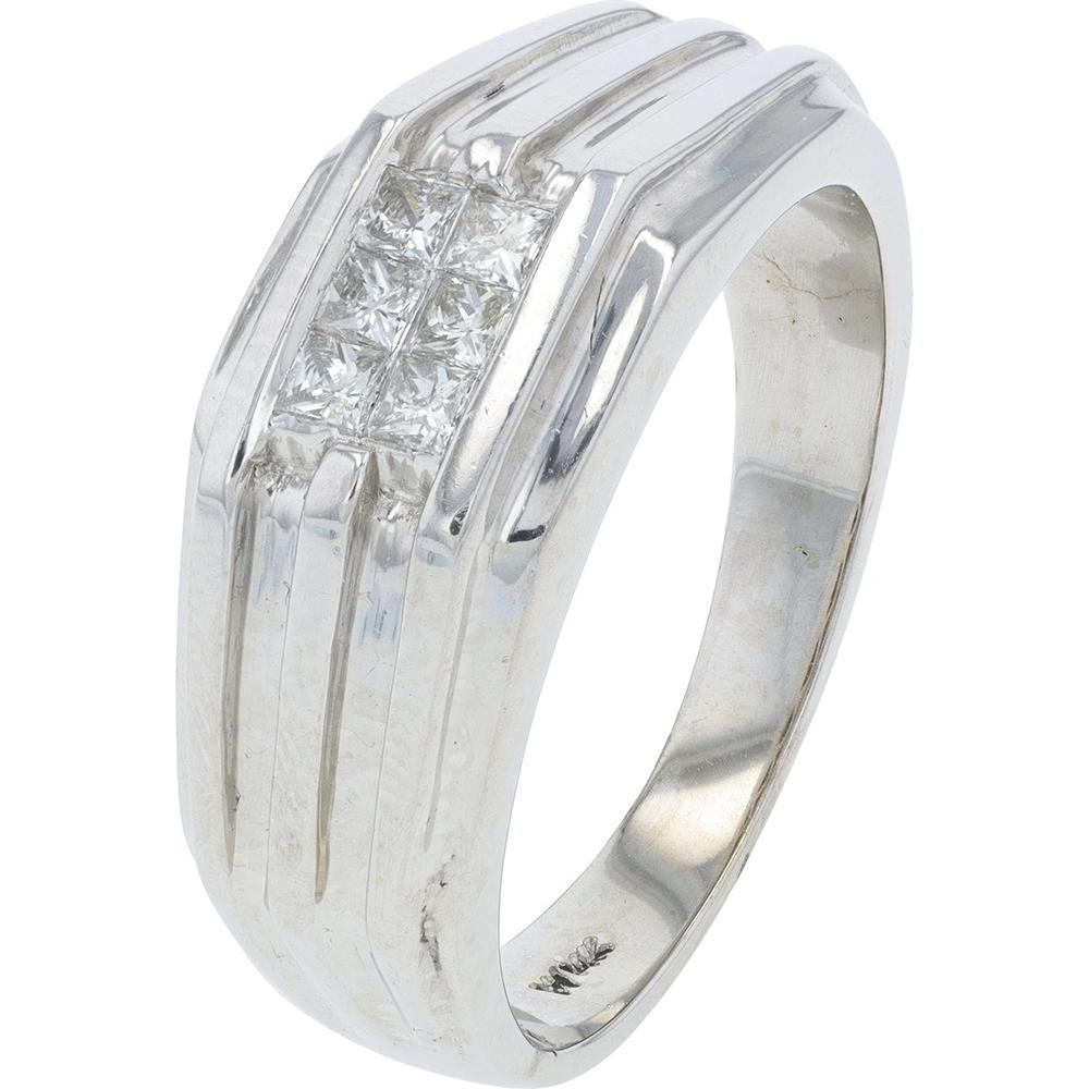 10K White Gold Men's Band Ring with 0.35 Carat Princess Cut Diamonds