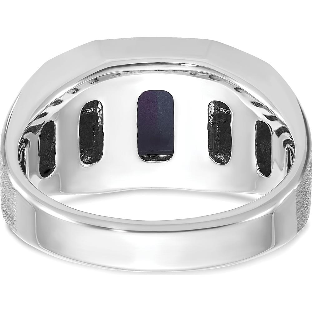 10K White Gold Men's Band Ring with Blue Stone and Diamond Accents - Rhodium Plated by IBGoodman