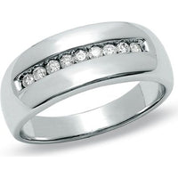 10K White Gold Men's Band with Channel Set Round Diamond Accents - 0.27 Carat Total Diamond Weight by Auriventus