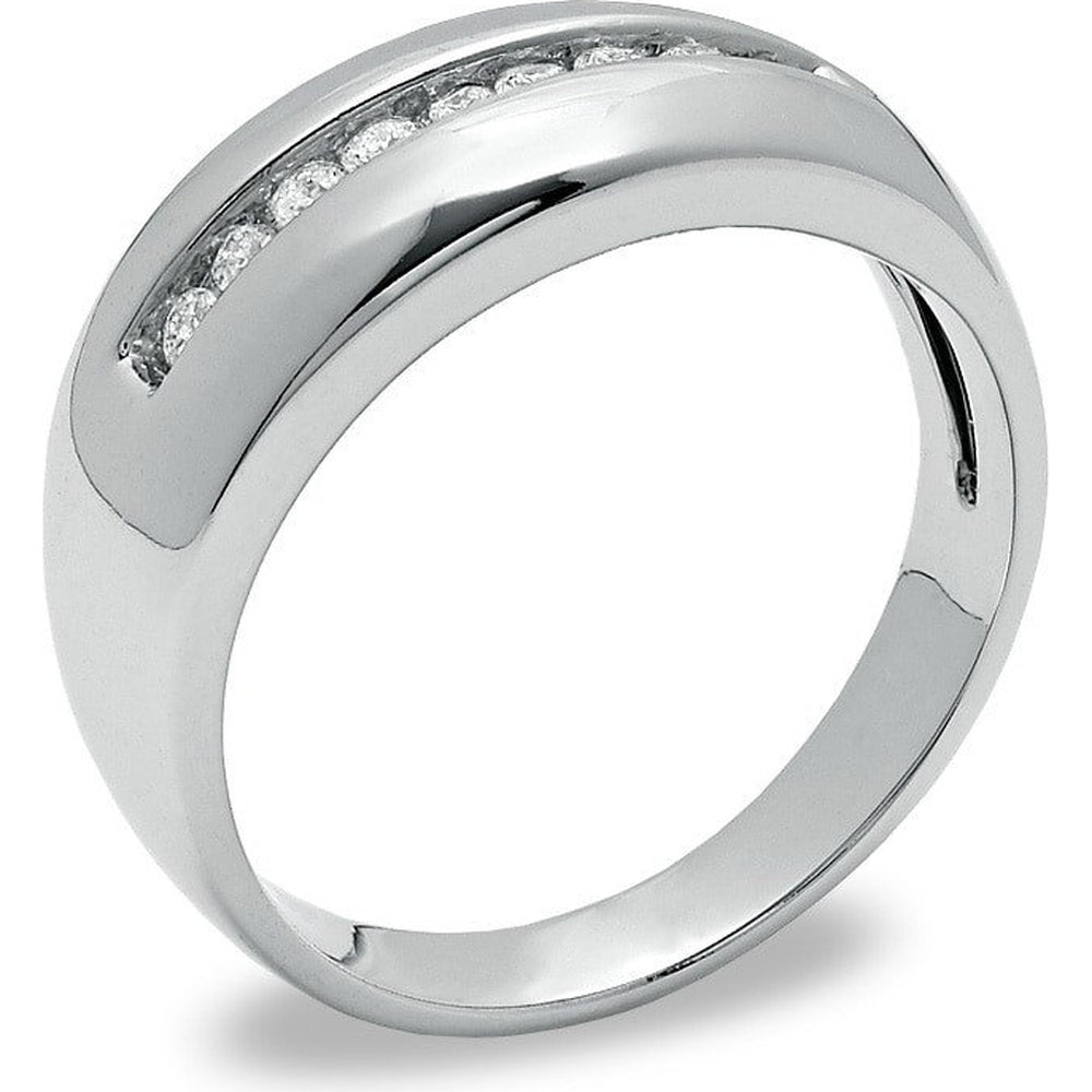 10K White Gold Men's Band with Channel Set Round Diamond Accents - 0.27 Carat Total Diamond Weight by Auriventus
