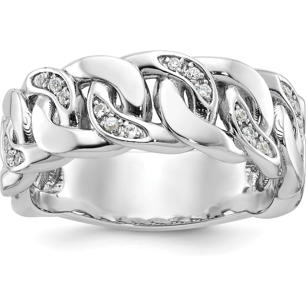 10K White Gold Men's Cuban Link Diamond Ring with Rhodium Plating - 0.50 Carats Total Diamond Weight by IBGoodman