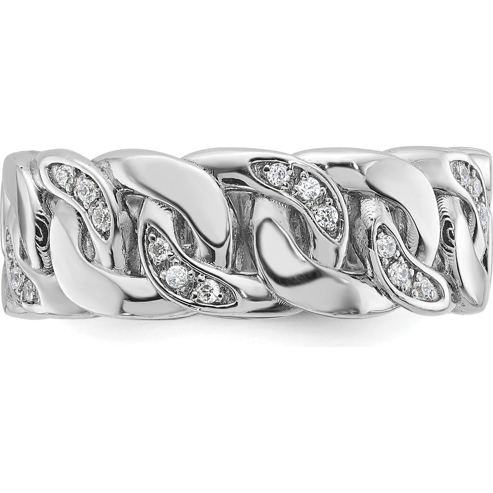 10K White Gold Men's Cuban Link Diamond Ring with Rhodium Plating - 0.50 Carats Total Diamond Weight by IBGoodman
