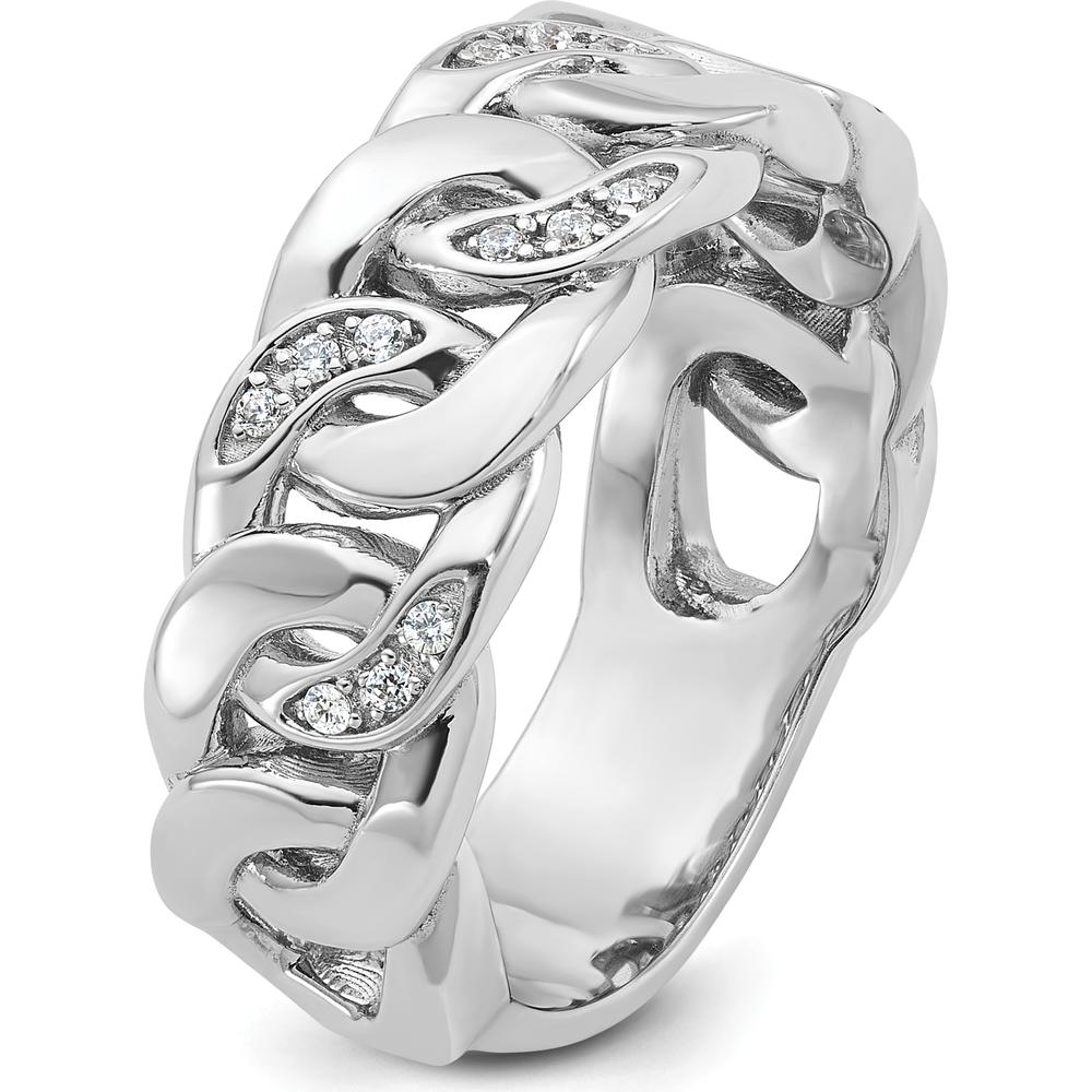 10K White Gold Men's Cuban Link Diamond Ring with Rhodium Plating - 0.50 Carats Total Diamond Weight by IBGoodman
