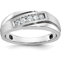 10K White Gold Men's Diamond Ring with Black Rhodium and Satin Polished Grooved Band - 1/4 Carat Total Diamond Weight by IBGoodman