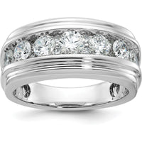 10K White Gold Men's Diamond Ring with Grooved Design and A Quality Diamonds - 2 Carats Total Diamond Weight by IBGoodman